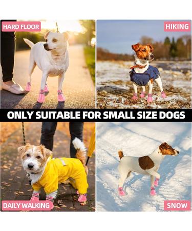 Waterproof Dog Shoes for Small Dogs - Reflective Booties for Outdoor Walking - Anti-Slip Sole for Winter Snow - 4PCS Pink Set (1.29 inch width) - 6.6-11.0 lbs - Buy Online on GoSupps.com