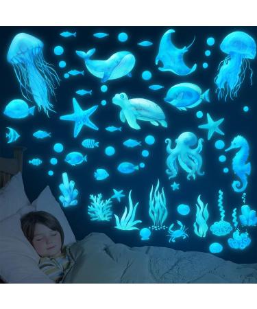 Glow in The Dark Ocean Fish Wall Stickers - Sea Life Decals for Boys Kids Bedroom and Bathroom - Removable Waterproof Peel and Stick Under The Sea Creatures - Buy Online on GoSupps.com