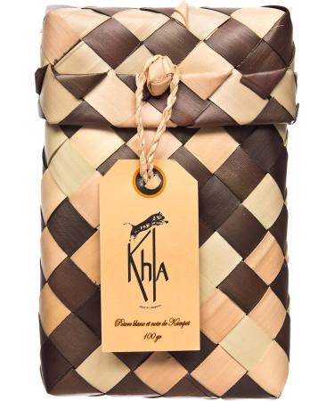 KHLA - Premium Black and White Kampot Pepper Mix IGP - 100g - Pepper Grains in Bag - From Organic Farming - Traditional Palm Leaf Packaging - Buy Online on GoSupps.com