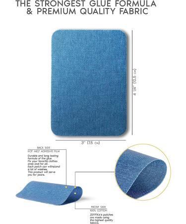 ZEFFFKA Premium Quality Denim Iron-on Jean Patches Set - 100% Cotton, Assorted Shades of Blue, 12 Pieces, Size 3 x 4-1/4, Strongest Glue for Inside & Outside Repairs and Decorating - Buy Online on GoSupps.com