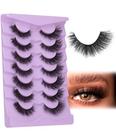 False Eyelashes Natural Look Fluffy Wispy D Curl Cat Eye Lashes That Look Like Extensions Short Faux Mink Lashes 7 Pairs Pack by FANXITON D-18MM-01