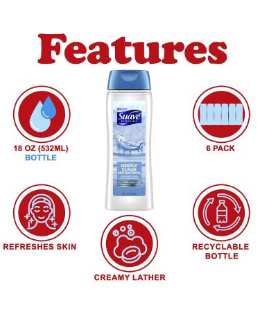 Suave Deeply Clean Body Wash 6 Pack - Gentle Moisturizing Cleanser with Vitamin E & Algae for Dry Skin | Fresh Blend Oil Essence - 18 oz Each - Buy Online on GoSupps.com
