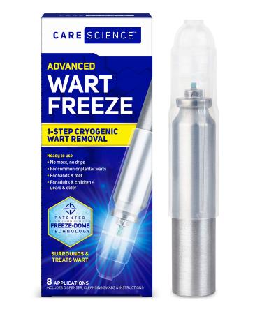 Care Science Wart Remover Freeze, 8 Applications | 1-Step Cryogenic Wart Removal for Common Warts on Hands, Elbows, & Knees or Plantar Warts on Feet