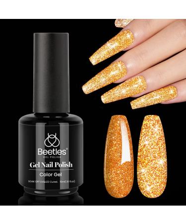 Beetles Gel Nail Polish Glitter Shine Yellow Orange Gel Polish Soak Off Nail Lamp Nail Art Manicure Salon DIY at Home 15ml