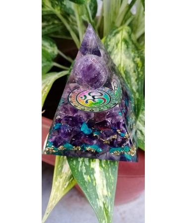 Jet Amethyst Ball Orgone Pyramid - 300g Aum Symbol - Chakra Balancing Gift with Free Crystal Therapy Booklet - Positive Energy & Harmony - Buy Online on GoSupps.com