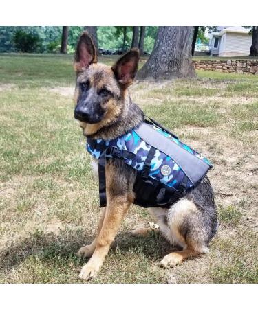 Vivaglory Camo Blue Dog Lifeguard Vest - Removable Front-Wheel Drive Reflective Caps & Extra Padding for Swimming - Size M (53-63cm Chest) - Buy Online on GoSupps.com
