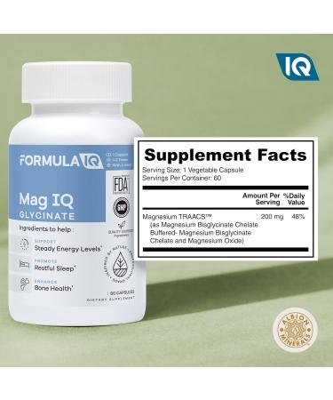 FIQ - Mag IQ Glycinate - Magnesium Bisglycinate Chelate TRAACS - High Absorption Magnesium Glycinate Supplement - Sleep Daily Energy & Bone Wellness - 60 Capsules - Buy Online on GoSupps.com
