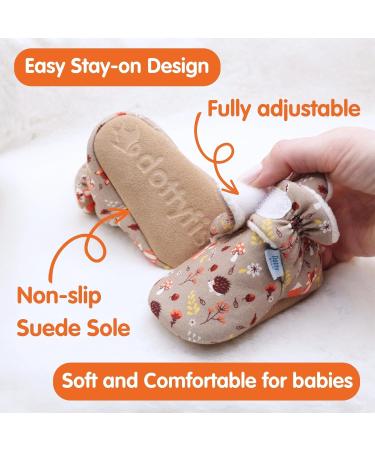 Dotty Fish Cotton Baby Booties with Suede Sole, Warm Fleece Lining | Non-Slip Pram Shoes for Boys, Girls, Unisex | Winter First Shoes 0-6 Months Brown Woodland Animals - Buy Online on GoSupps.com