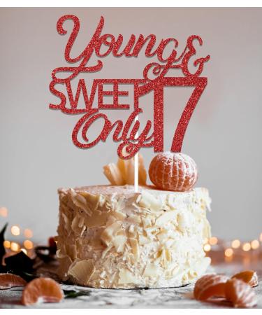Young & sweet only 17 Cake Topper Girls Happy 17th Birthday Party Cake Decorations Dancing Queen Sweet 17 Anniversary Party Decor Supplies Red Glitter - Buy Online on GoSupps.com