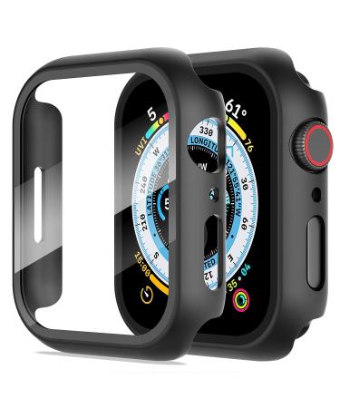 Suoman 2-Pack for Apple Watch Series 8/7/6/5/4/Series SE/SE 2 44mm All-Around Screen Protector Case, Tempered Glass Screen Protector Case Ultra-Thin for iWatch 44mm Protection Cover - Black Black 44MM