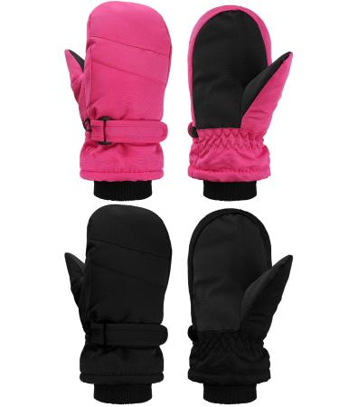 SATINIOR 2 Pairs Kids Snow Mittens Waterproof Winter Ski Gloves Warm Thicken Snow Gloves for Girls Boys 5-8 Years Rose Red, Black - Buy Online on GoSupps.com