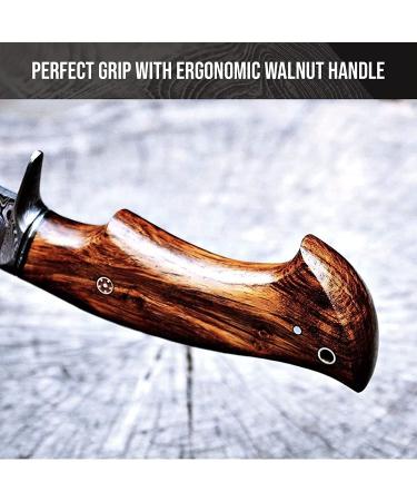 BigCat Handmade Damascus Hunting Knife with Sheath - 10' Fixed Blade Walnut Handle | EDC Survival Knife for Men - Buy Online on GoSupps.com