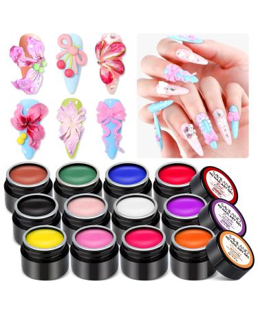 Saviland SAVILAND 3D Sculpture Nail Gel 12 Colors Non Sticky Solid Sticky Multifunctional Nail Art Sculpture for Home Nail Sculpting and Modelling