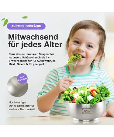 Rilli Saugnapf Bowl | Stainless Steel Baby Dish with Silicone Lid | Slip-Proof Suction Cup Bowl for Fruits & Baby Food | Modern Gray Design - Buy Online on GoSupps.com