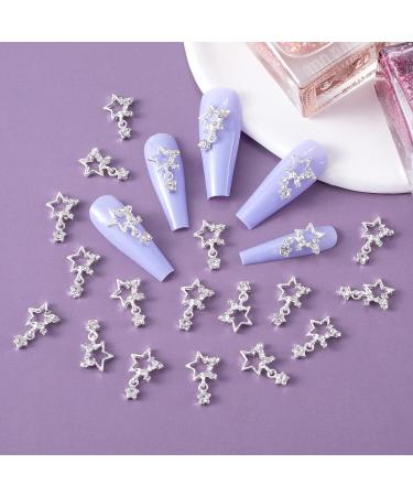 OIIKI 30Pcs Alloy Star Nail Charm - Crystal Rhinestones Nail Art Dangle Charm | Women Girls DIY Manicure Jewelry - Silver - Buy Online on GoSupps.com