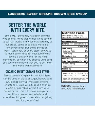 Lundberg Organic Sweet Dreams Brown Rice Syrup 21 oz 3-Pack - Sugar, Honey, and Corn Syrup Substitute - Non-GMO, Gluten-Free, USDA Organic, Vegan, Kosher - Buy Online on GoSupps.com
