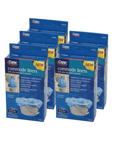 Carex Commode Liners, 35 Liners - Fits Most Commodes, With Absorbent Powder, Holds 2 Quarts Liquid, Disposable 7 Toilet Liners/box, Pack of 5