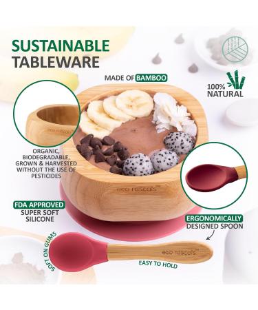 Eco Rascals Natural Bamboo Baby/Toddler Bowl & Spoon Set | Suction Base | BPA Free (Red) | Weaning Feeding Set - Buy Online on GoSupps.com