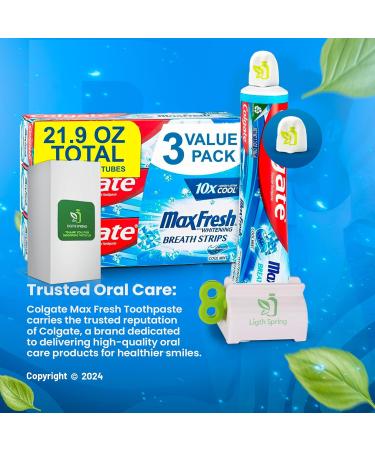 Max Fresh Whitening Toothpaste with Mini Breath Strips - Cool Mint 3 Large Tubes (21.9 oz) + Bonus Gift Set: Toothpaste Squeezer & No-Mess Caps - International Shipping Available - Buy Online on GoSupps.com