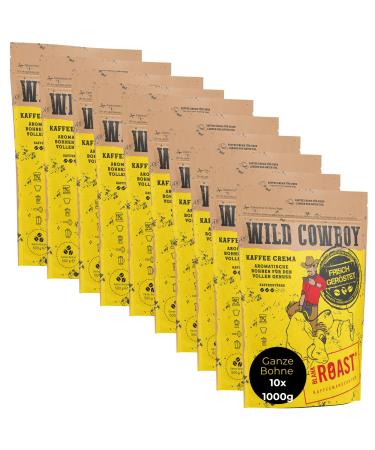 Blank roast wild cowboy crema - entire coffee beans - 100% Arabica coffee - gently roasted with hickory wood - acid -low (10x 1000g) entire beans 1 kg (10 pack)
