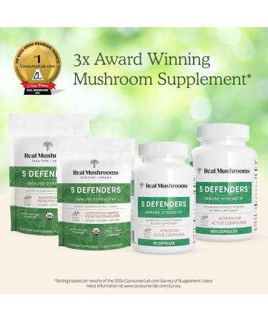 Real Mushrooms 5 Defenders Mushroom Complex Organic Adaptogenic Mushroom Blend with Chaga Reishi Turkey Tail Maitake & Shiitake for Wellness Support - Mushroom Beta Glucan Capsules - 200 Count - Buy Online on GoSupps.com