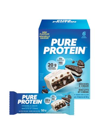 Pure Protein Bars - Nutritious Gluten Free protein bar made with Whey protein blend - low sugar protein snack. Deliciously satisfying. Cookies and Cream (Pack of 6)