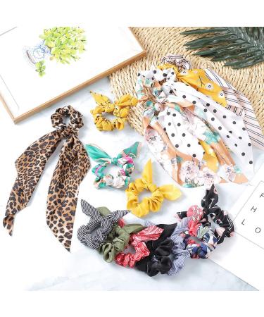 15 Pcs Hair Scrunchies with Bow - Floral Chiffon & Satin Ponytail Holders for Women - Buy Online on GoSupps.com