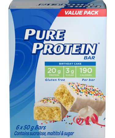 Pure Protein Bars, Gluten Free, Snack Bar, Birthday Cake, 50g/1.8oz., 6ct, {Imported from Canada} Birthday Cake 6 Count (Pack of 1)