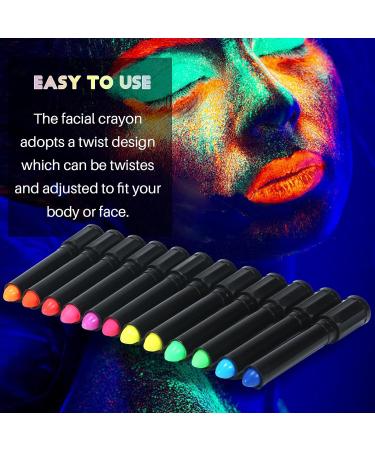 GLEEMEN Neon Face Body Paint Stick 12 Colors UV Blacklight Neon Fluorescent Face Paint with 4 templates Non Toxic Face Painting Club Makeup Art Paint Kit for Adults Kids Halloween Party Carnival 12 UV Colors - Buy Online on GoSupps.com