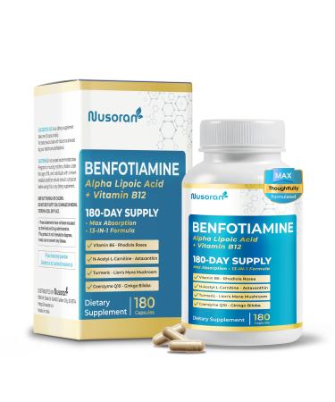 Ultra Benfotiamine - 13-in-1 with Alpha Lipoic Acid Vitamin B12 CoQ10 Rhodiola - Max Absorption -180 Capsules - Non-GMO Gluten-Free Lab Tested 180 count (pack of 1)