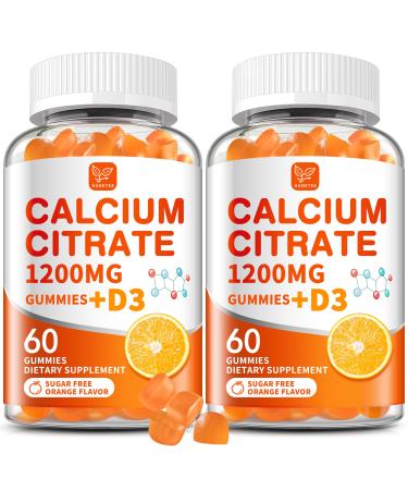 (2 Pack) Calcium Citrate 1200 mg with Vitamin D3 Gummies for Women & Men Calcium Supplements for Bone & Teeth Support High Absorption - Easy to Digest Sugar Free Vegan Orange Flavor 60 Day Supply 60 Count (Pack of 2)