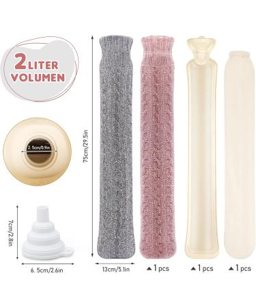 HomeWit XXL Heat Bottle - Long 2L Chenille Covers in Silver Gray & Dark Pink for Shoulder Neck & Bed - Buy Online on GoSupps.com