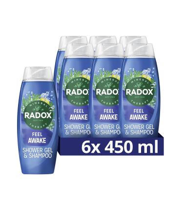 Radox Mineral Therapy Feel Awake 2-in-1 body wash & shampoo shower gel with a sea mineral & fennel fragrance for a refreshing shower experience 6x 450 ml