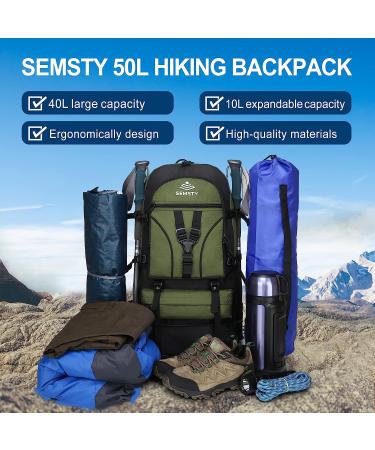 SEMSTY 40L+10L Expandable Hiking Backpack - Flight Approved Camping Travel Backpack for Men and Women (Green) - Buy Online on GoSupps.com