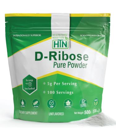 Health Thru Nutrition D-Ribose Pure Powder 500 Grams | 5 Grams Per Serving | Cellular Energy Support | Non-GMO Ribose Dietary Supplement (500g 17.6 oz)