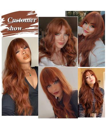 HANYUDIE Auburn Wig with Bangs - Long Wavy Wig for Women, Cosplay and Heat Resistant Synthetic Auburn Wigs - Ginger Color - Buy Online on GoSupps.com
