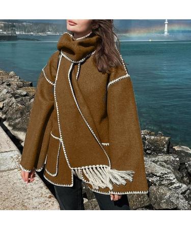 Hanxiulin Women's Winter Coat with Scarf - Loose Long-Sleeved Fleece Jacket - Warm Autumn Fashion - Buy Online on GoSupps.com