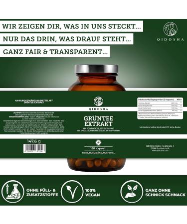 Qidosha Decaffeinated Green Tea Extract Capsules - 180 pc 700mg | 50% High-Dose EGCG (350mg) - Caffeine-Free for Optimal Health - Buy Online on GoSupps.com
