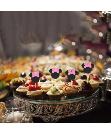 Arthsdite 24Pcs Mouse Inspired Cupcake Toppers with Pink Bow Black Glitter Mouse Cake Decorations for Baby Shower Wedding Kids Birthday Party Cake Decorations Supplies - Black Glitter - Buy Online on GoSupps.com