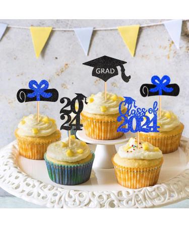 Ercadio 48 Pack 2023 Graduation Cupcake Toppers Black Blue Glitter Grad Cap Diploma Class of 2023 Cupcake Picks for 2023 Graduation Theme Party Cake Decorations Supplies B-grad Blue - Buy Online on GoSupps.com