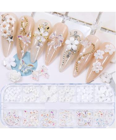 3D Acrylic Butterfly & White Flowers Nail Charms | Crystal Rhinestones for Nail Art & Jewelry Crafting - Buy Online on GoSupps.com
