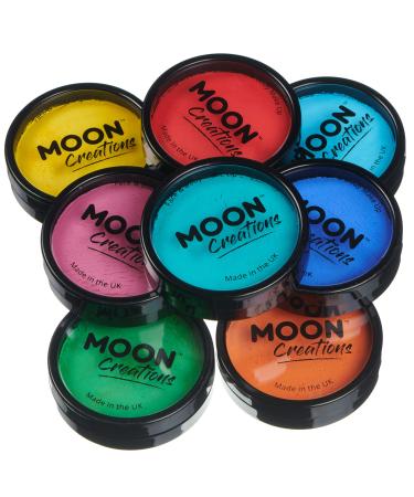 Pro Face & Body Paint Cake Pots by Moon Creations - Brights Colours Set - Professional Water Based Face Paint Makeup for Adults  Kids - 1.26oz