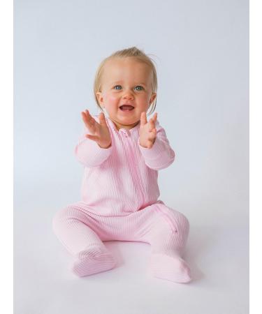 DreamBuy Ribbed Cotton Zip Up Baby Sleepsuits | 18-24 Months | Footed/Footless | Unisex Newborn Clothes in Sweet Pink - Buy Online on GoSupps.com