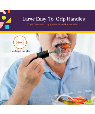 Special Supplies Adaptive Utensils - 5-Piece Kitchen Set for Hand Tremors, Arthritis, Parkinsons, Elderly - Non-Weighted, Non-Slip Handles - Stainless Steel Knives, Fork, Spoons (Black) - Buy Online on GoSupps.com