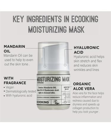 Ecooking Premium Quality Moisturizing Face Mask - 50ml Lightweight Hydrating and Regenerating Treatment with Organic Ingredients - Cucumber Water Aloe Vera Mandarin Oil Almond Oil With Fragrance - Buy Online on GoSupps.com