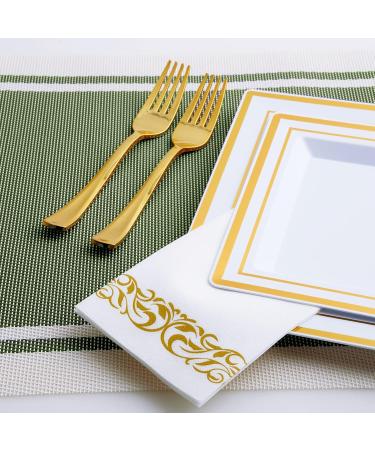LEKOCH 100 Pcs Disposable White Napkins with Gold Design - Premium Air Laid Fabric-like Napkins for Weddings - 43x30 cm Luxury Party Supplies - Buy Online on GoSupps.com