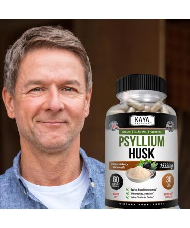 Kaya Naturals Psyllium Husk Capsules - 60 Count | High Fiber Supplement | Digestive Health & Regularity | Gluten-Free Non-GMO 60 Count (Pack of 1) - Buy Online on GoSupps.com