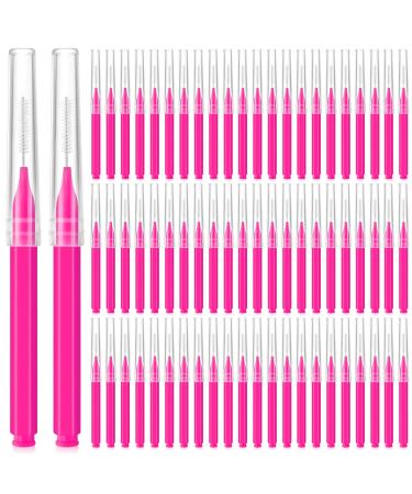 Lallisa 100 Pieces Micro Eyebrow Brush with Cap Brow Lamination Brush Eyebrow Brush Eyelash Brush Multifunctional Micro Lash Comb for Eyelash and Eyebrow Extensions Tool (Pink)