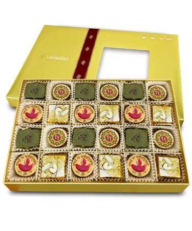 Laumiere Gourmet Fruits - Diwali Collection Rectangle - 1.1 Lbs - Indian Mithai Box - Fruits and Nuts Sweets - No Added Sugar - All Natural Ingredients - Diwali Gift Hamper - Indian Mithai Sweet Large (Pack of 1)
