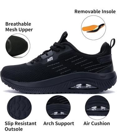 Women's Walking Shoes with Arch Support | Orthotic Sneakers for Plantar Fasciitis & Foot Pain Relief | All-Black Size 8 - Buy Online on GoSupps.com